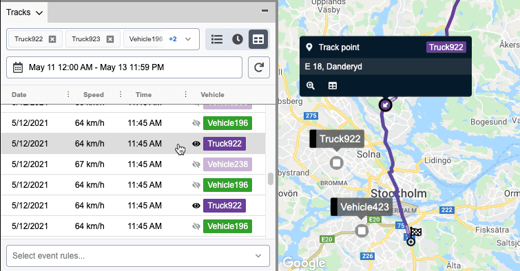 Displaying a track point on the map